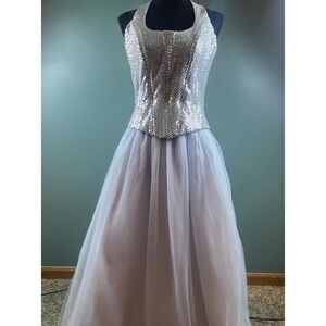 Roberta Long Formal Sequin Halter Corset Gown Women's Size 11/12 Made Is USA